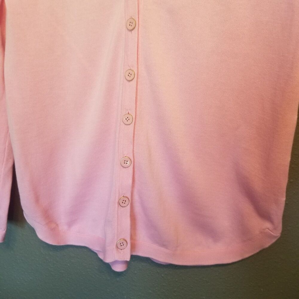 Talbots S Cardigan Sweater Pink 100% Cotton V Neck Oversized Preppy Feminine - Picture 2 of 9
